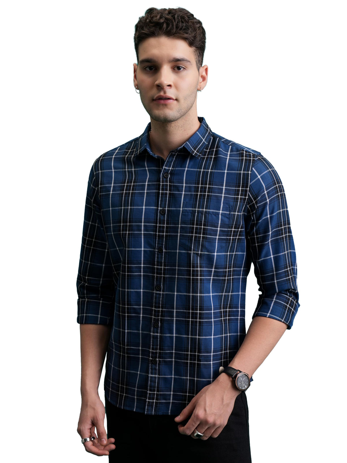 Ketch Men Long Sleeve Semi Fit Khsh001803 Blue M