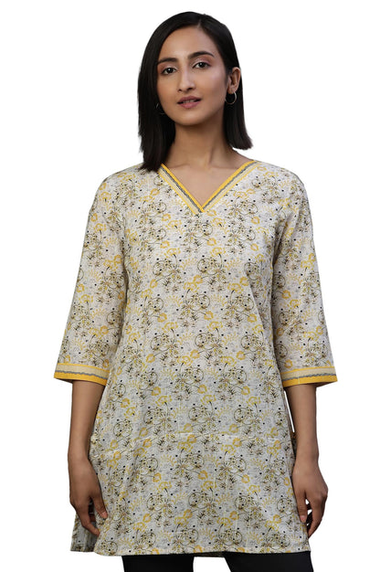 Aurelia WomenS Cotton Floral Regular Kurti (24Fea30416_Yellow