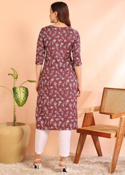Dsk Studio Poly Rayon Printed Straight Kurti For Women-Coffee