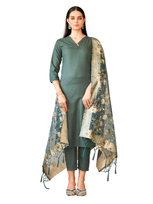 Womanista Women's Poly Silk Straight Kurta with Pant & Dupatta| Kurta And Pants With Printed Dupatta(Kurtaset_1326)