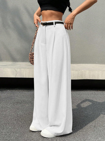 Shasmi Womens White Pleated High Waist Wide Leg Pants  Elegant Loose Fit Black Trousers with Pockets, Casual & Office Wear Strai