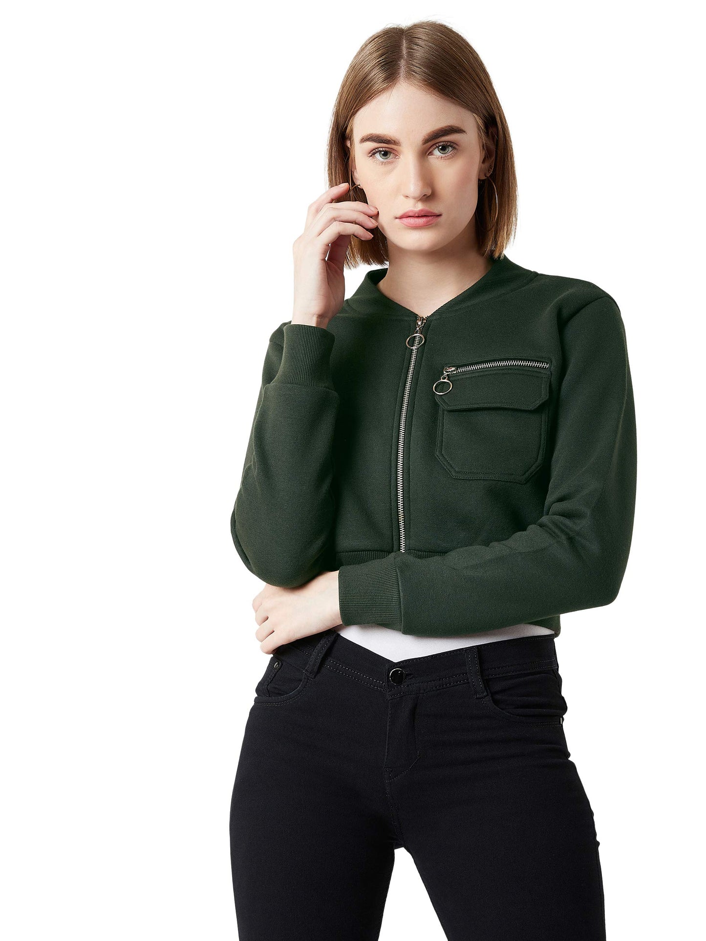 Miss Chase Womens Stand Collar Full Sleeves Boxy/Bomber Cropped Jacket (MCAW24JKT99-51-495-06, Grass Green, XL)
