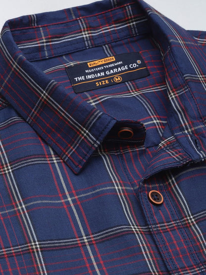 The Indian Garage Co Men Blue Checkered Slim Fit Casual Shirt