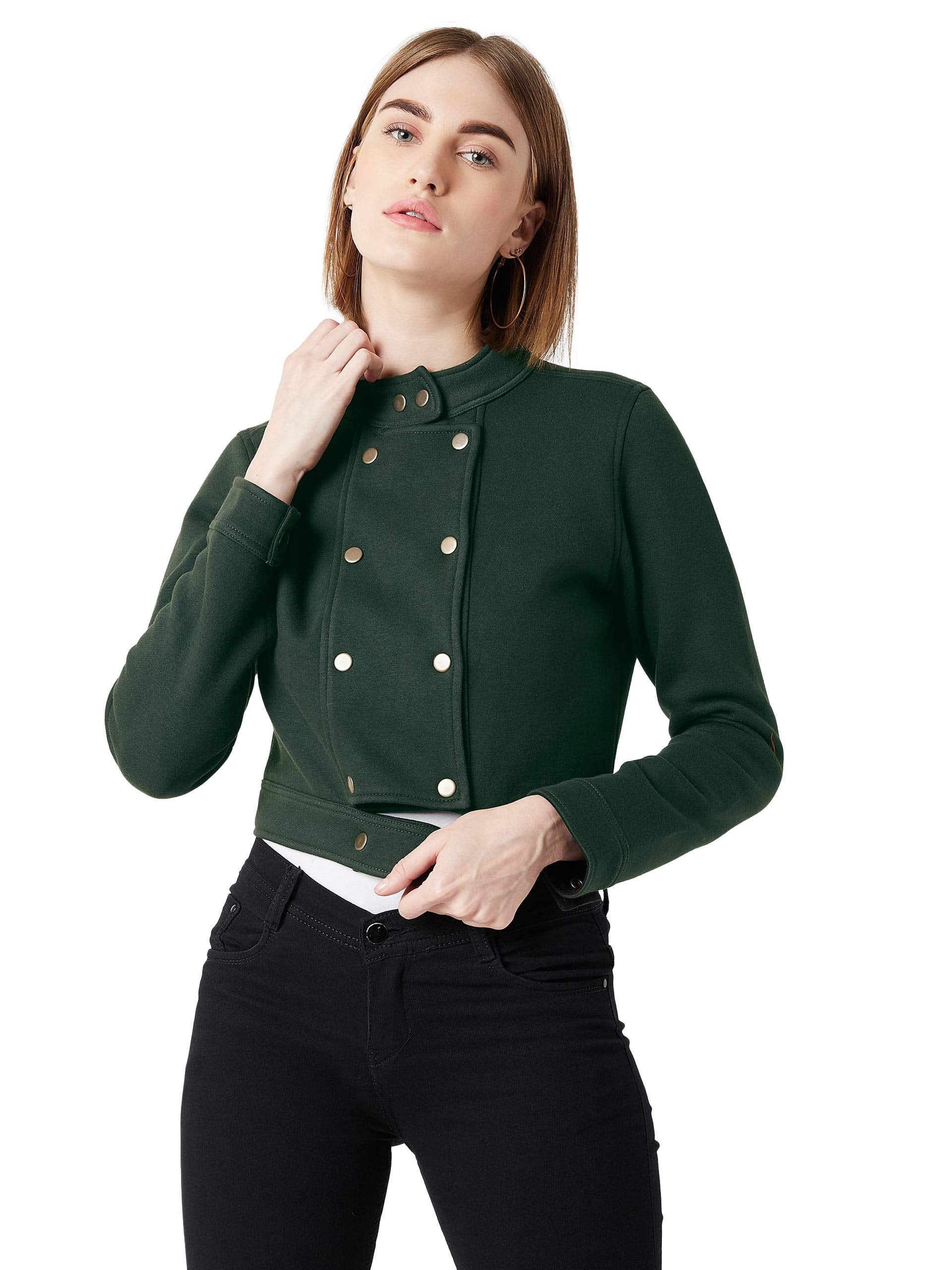 Miss Chase WomenS Green Cotton Cropped Jacket(Mcaw19Jkt03-15-48-02,Green,X-Small)