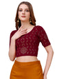 Vihu Fashion Womens Readymade Hosiery Lycra Stretchable Round Neck Half Sleeve Blouse with swaroski Work Fancy Lycra Stretchabl