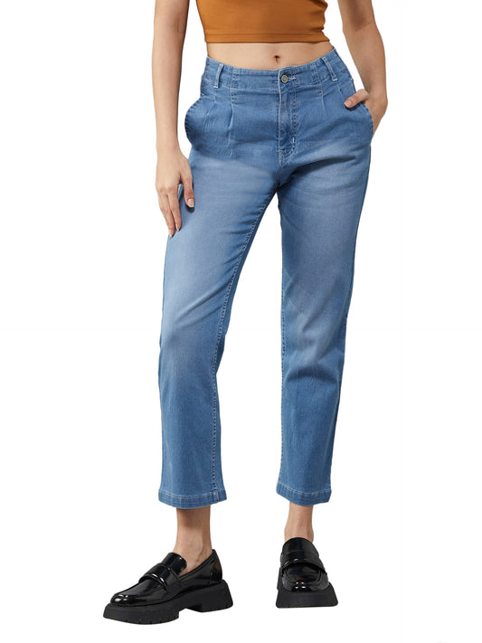 Dolce Crudo WomenS Mid Blue Straight High Rise Regular Stretchable Denim Jeans (Doss22Den12-34-115-34, Blue, 34)
