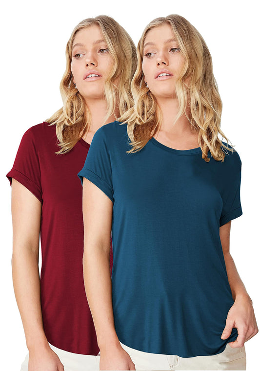 Fabricorn Stylish Combo of Plain Airforce Blue and Maroon Color Up and Down Cotton Tshirt for Women (Maroon and Airforce Blue, X