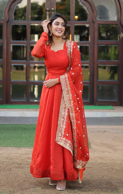 Wedani Russian Silk Anarkali Kurta Set for Womens