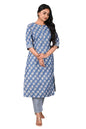 GoSriKi Women's Cotton Blend Straight Printed Kurta with Pant (Funki-GO)