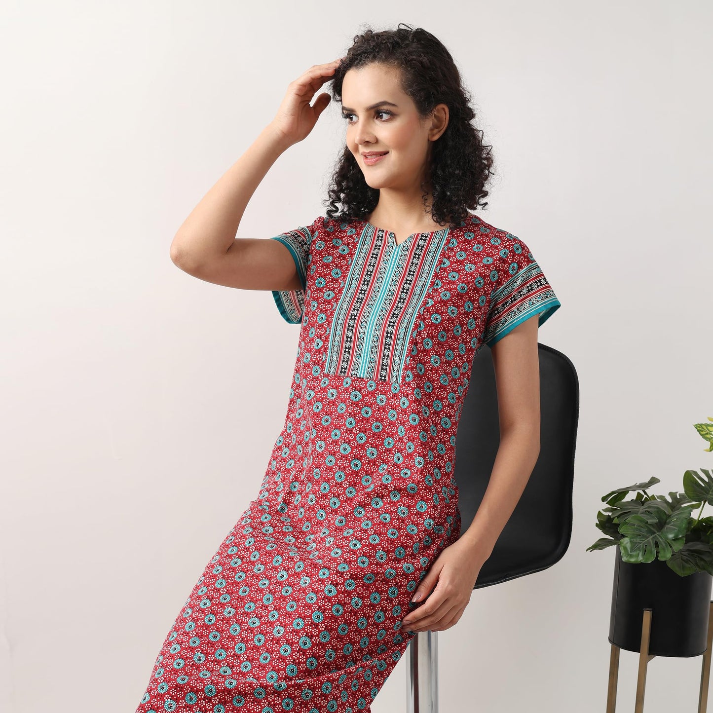 Evolove WomenS 100% Cotton Supersoft With Beautiful Embroidery Long Maxi Night Gown Nighty Dress With Pocket, Most Comfortable