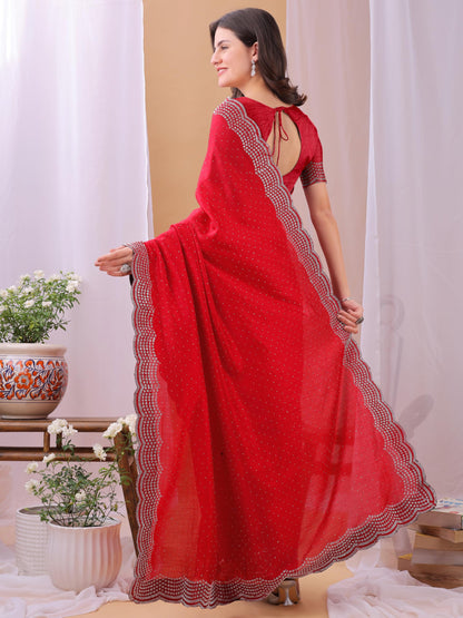 Dhyey Fashion WomenS Chiffon Saree With Unstitched Blouse Piece With Stone Work And Sparkle | Sari For Women Chiffon Saree | Sp