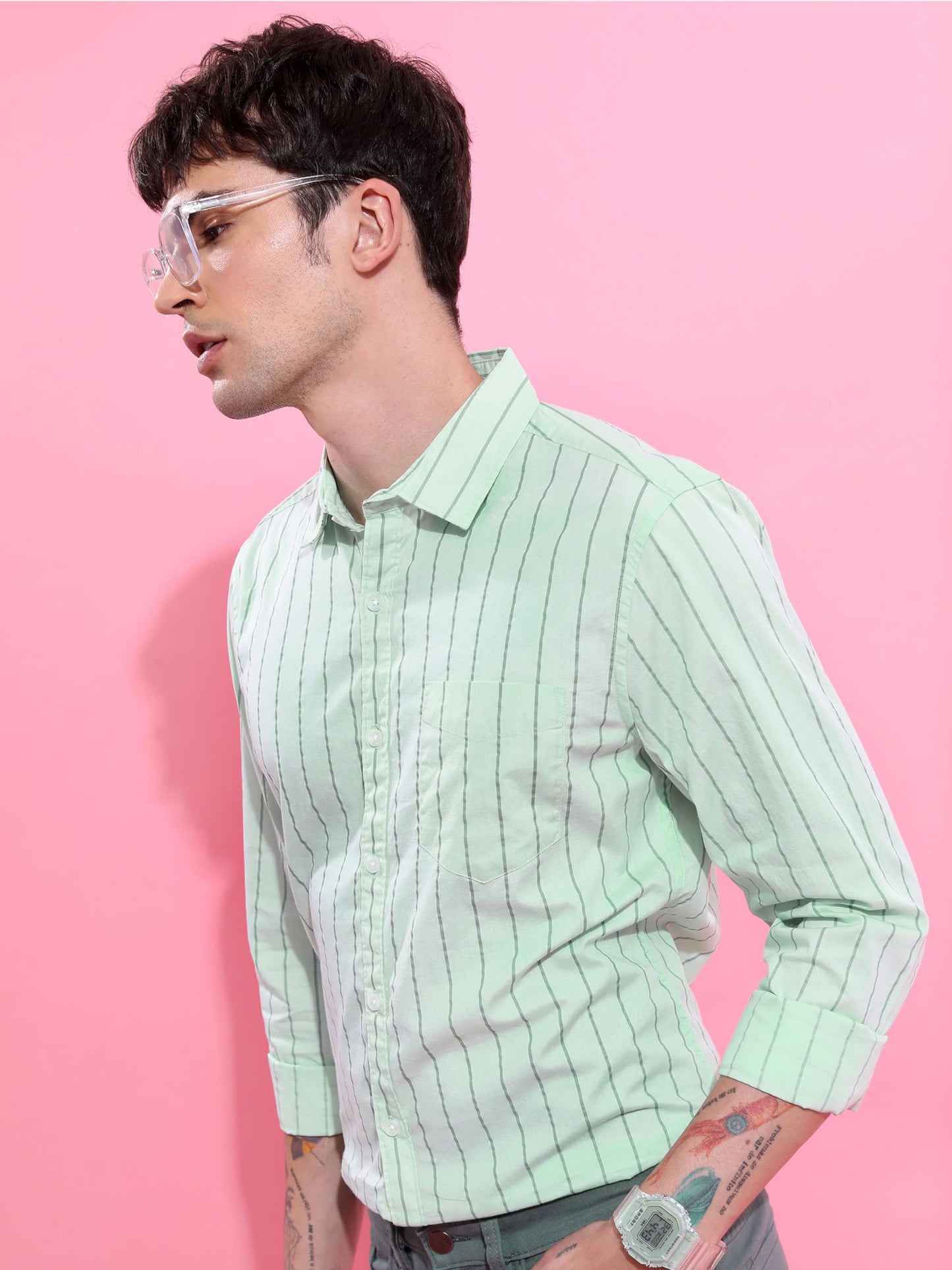 Ketch MenS Slim Fit Shirt (Khsh001544_Mint