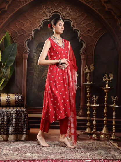 Stylum Womens Floral Printed & Embroidered Rayon A-Line Kurta With Dupatta