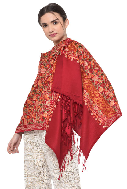 Weavers Villa Womens Kashmiri Aari Embroided Cashmilon Woven Stoles, Shawls, Wraps, 75cm X 200cm