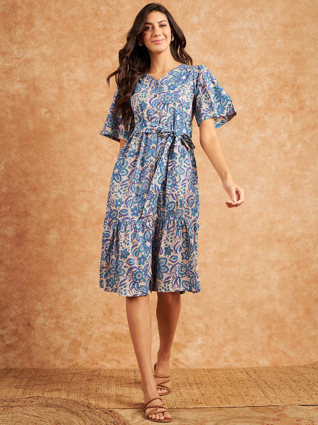 Modeve Women Froral Print Blue Dress