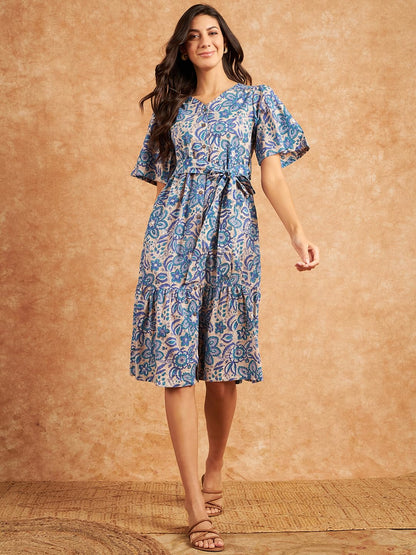Modeve Women Froral Print Blue Dress