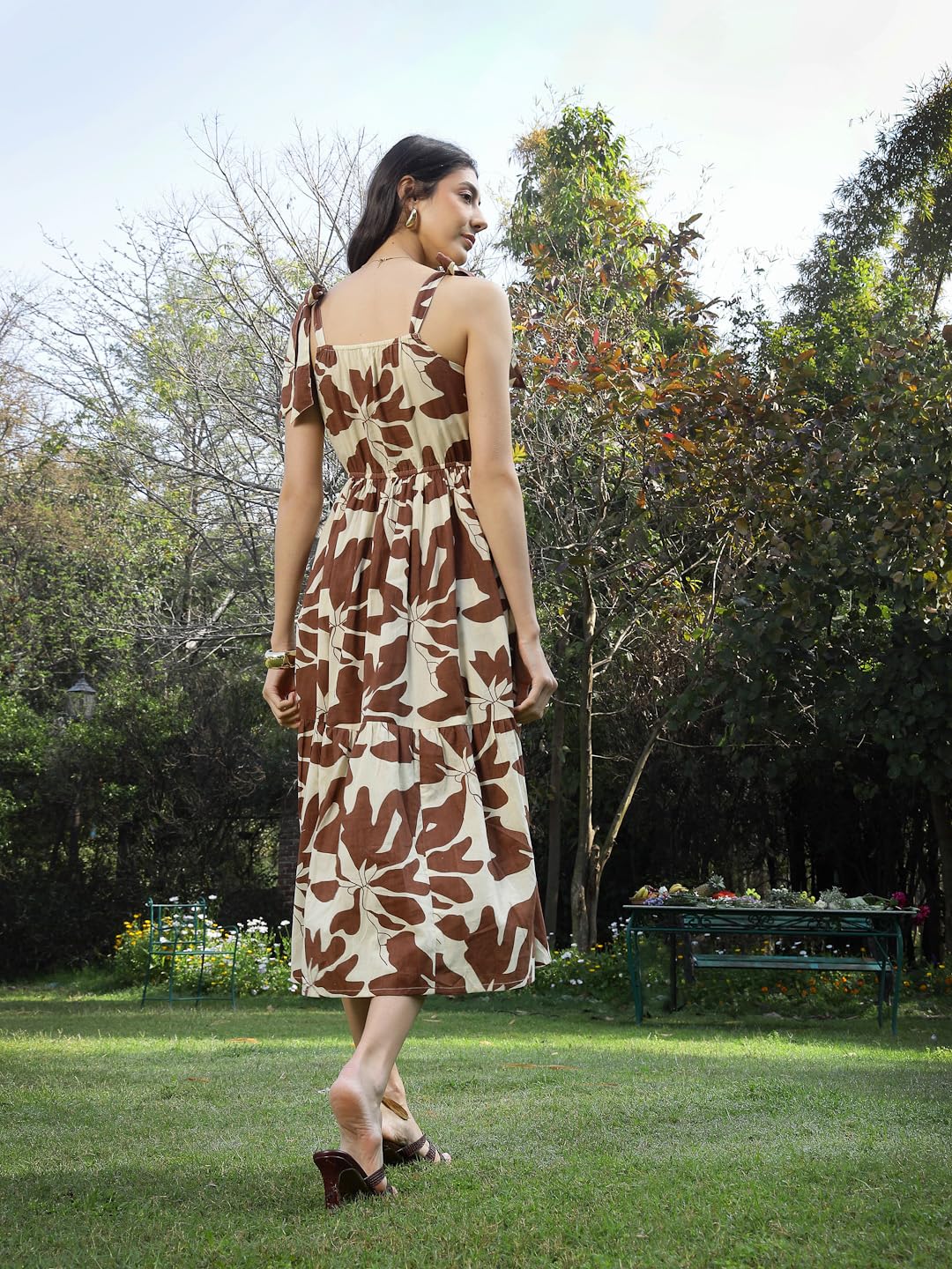 Stylum Womens Floral Printed Cotton A-Line Dress Brown