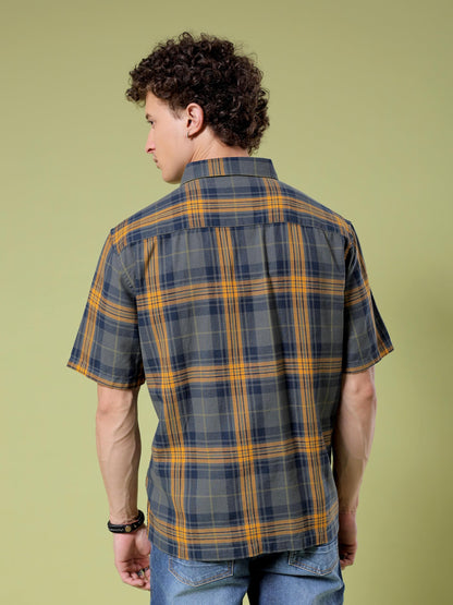 The Indian Garage Co Mens Checkered Boxy Shirt (0823-SHCHST-02-01_Olive