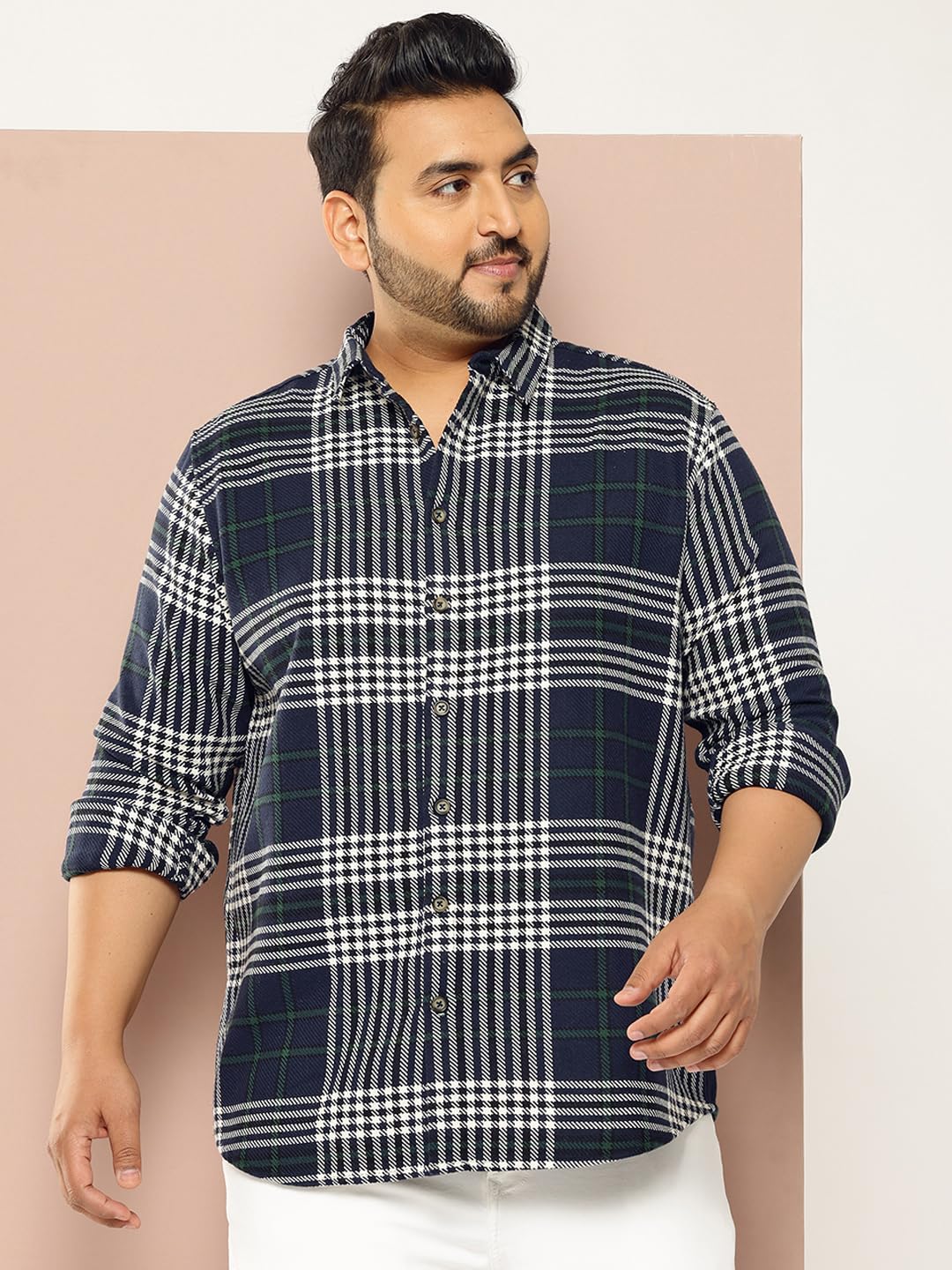 Thomas Scott | Mens | Checks Printed | Plus Size | Regular Fit | Knitted | 100% Cotton | Long Sleeve | Shirts for Men (TS1741_N