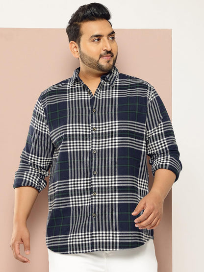 Thomas Scott | Mens | Checks Printed | Plus Size | Regular Fit | Knitted | 100% Cotton | Long Sleeve | Shirts for Men (TS1741_N