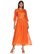 Aurelia WomenS Rayon Orange Mandarin Neck Printed Dress Below The Knee (20Aua11604-701218 S)