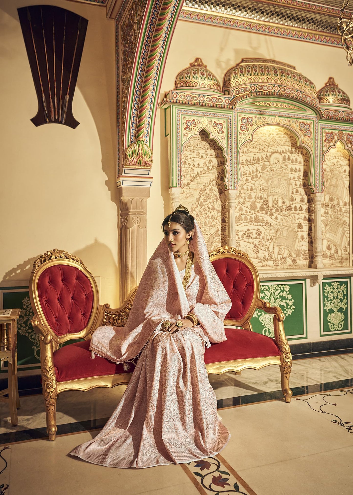 Pujia Mills Womans Handloom Banarasi Silk Saree With Zari Weaving Indian Ethnic Wear Jacquard Silk Saree Weaving Zari Border Sar