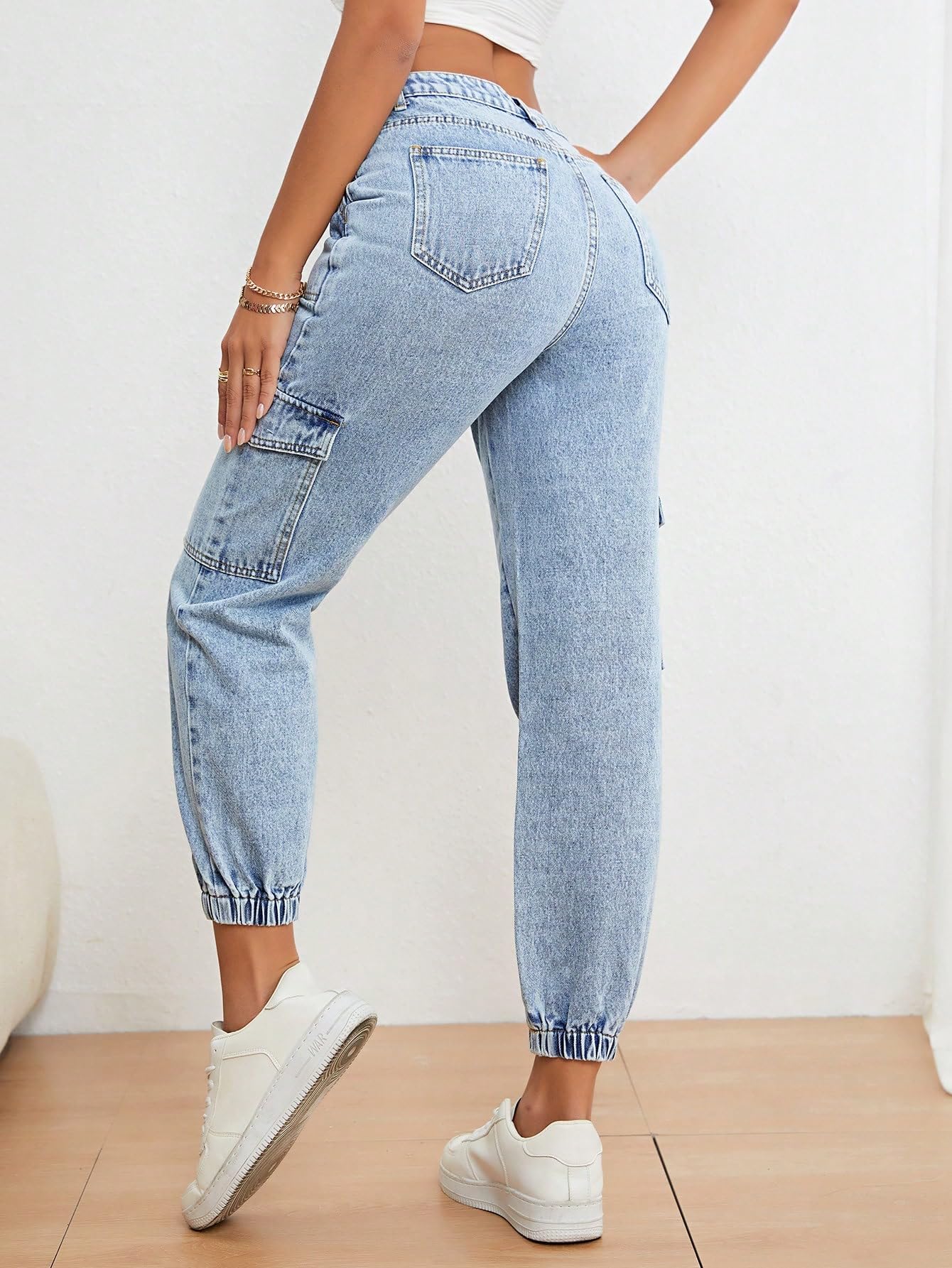 AVANOVA Sky Blue Womens Mid Rise Cotton Ankle Length Jeans for Women Jeans II Denim Cotton Jeans Pant for Women II Cargo Denim