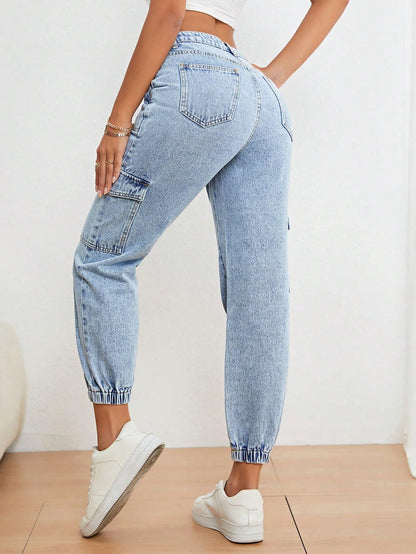 AVANOVA Sky Blue Womens Mid Rise Cotton Ankle Length Jeans for Women Jeans II Denim Cotton Jeans Pant for Women II Cargo Denim