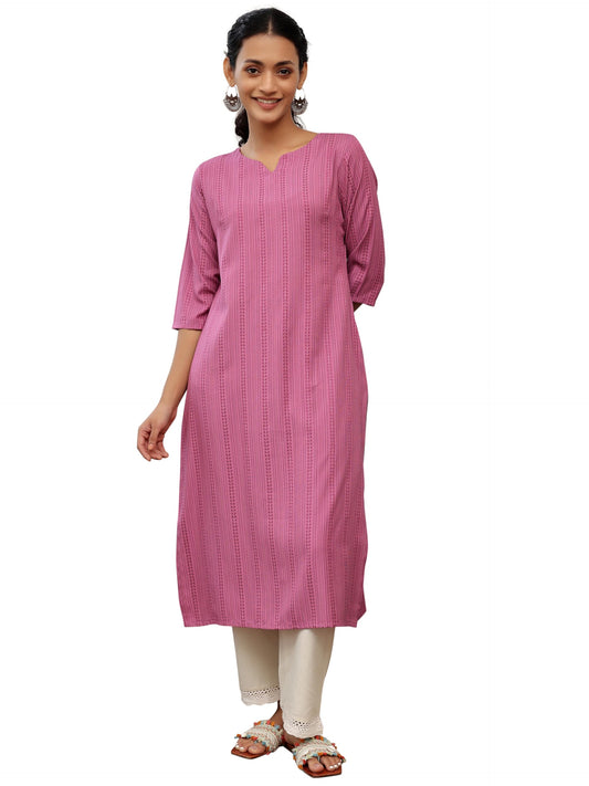 Libas Mauve Woven Design Rayon Straight Kurta