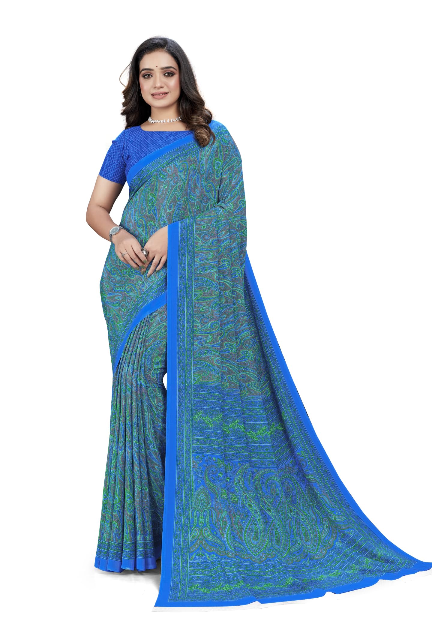 Vimla WomenS Multicolor Crepe Silk Uniform Saree With Blouse  Elegant Design For Various Professional Settings