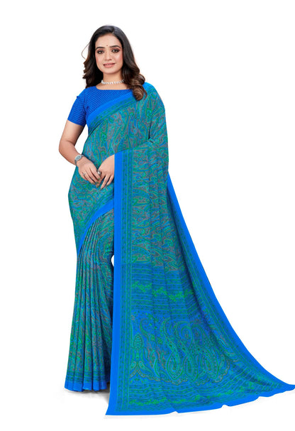 Vimla WomenS Multicolor Crepe Silk Uniform Saree With Blouse  Elegant Design For Various Professional Settings