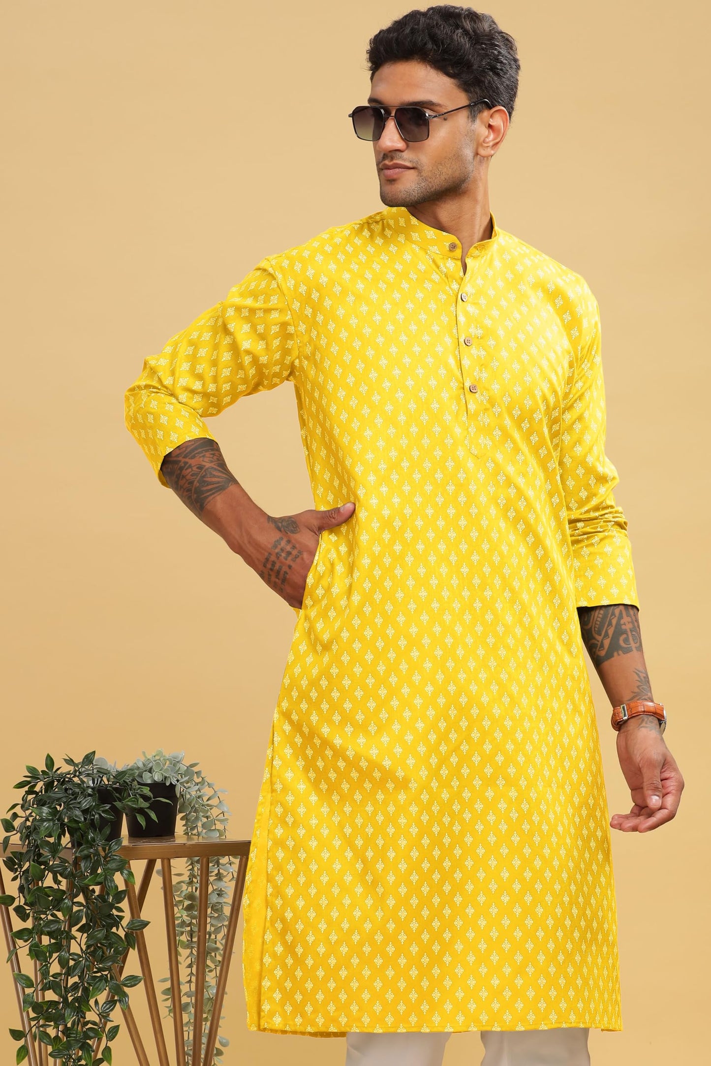 Be Active MenS Cotton Regular Fit Kurta (C-399-3_Yellow