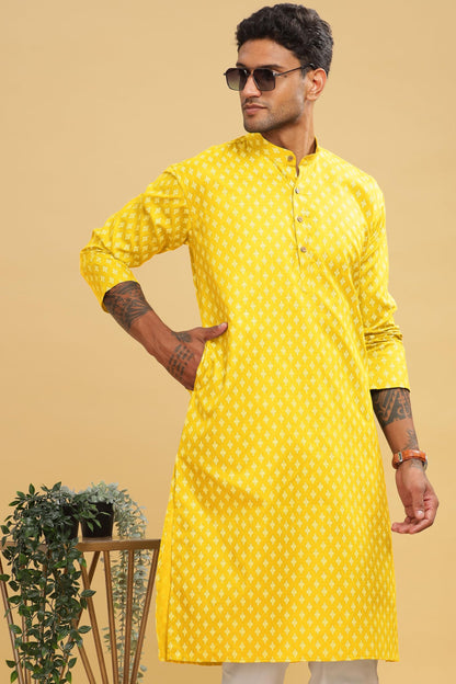 Be Active MenS Cotton Regular Fit Kurta (C-399-3_Yellow