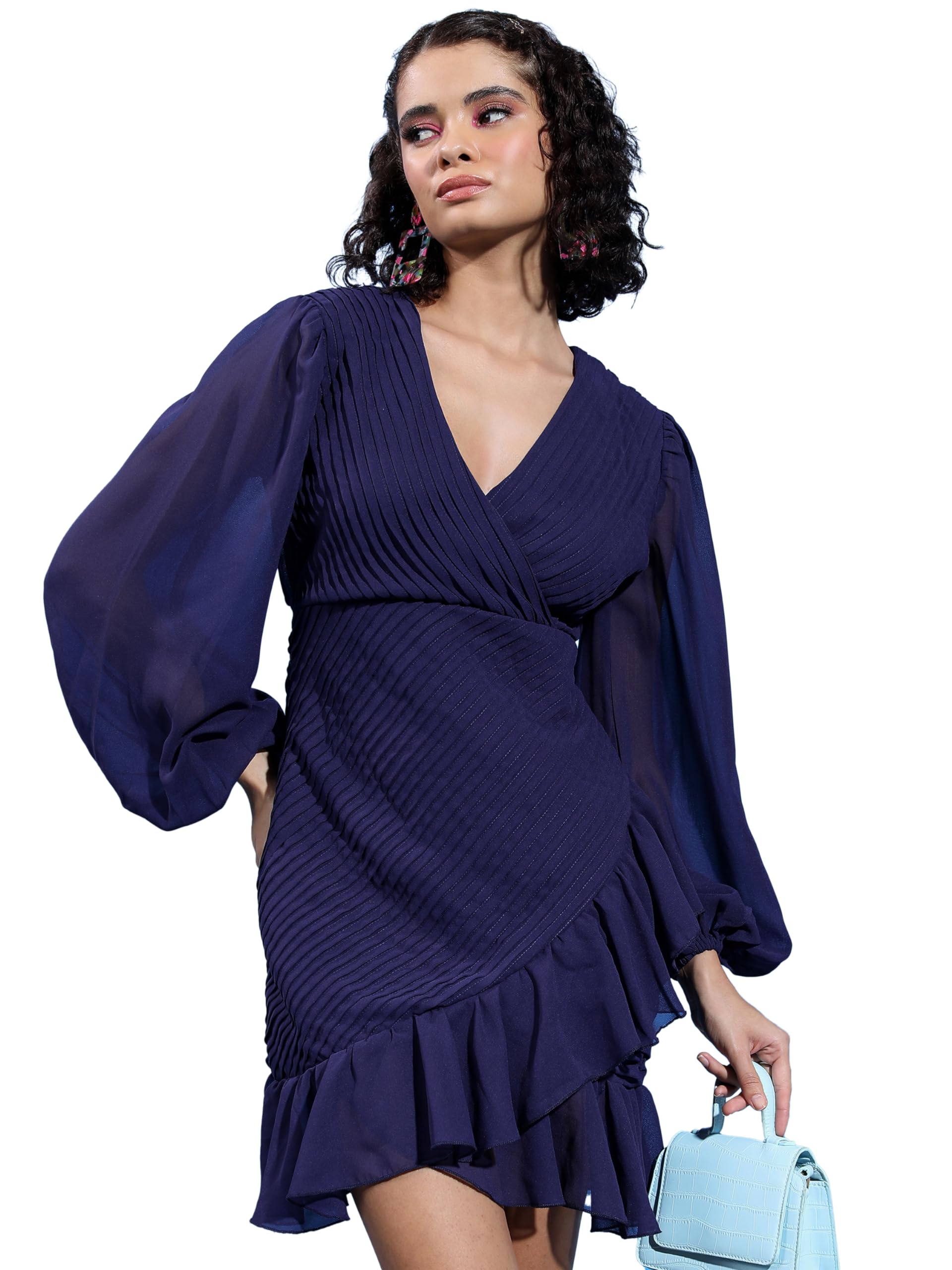 Ketch Women'S Polyester Wrap Mini Dress (Khj6000296_Navy