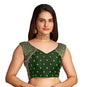 Pujia Mills WomenS Sequin Embroidered V Neck Sleeveless Green Readymade Saree Blouse Indian Ethnic Stitched Padded Blouses For