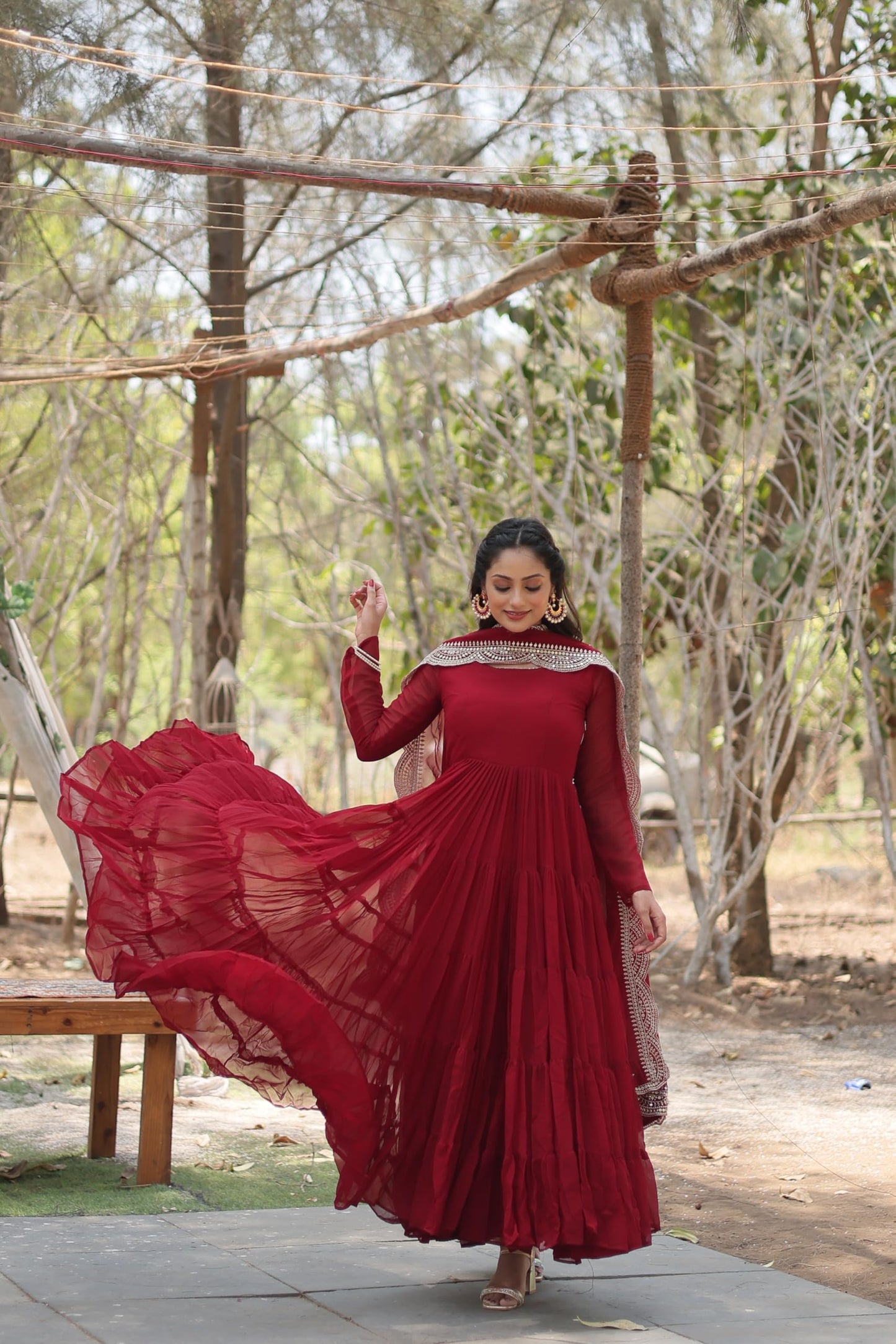 Fashion Basket Georgette Anarkali Kurta Set For Women Maroon