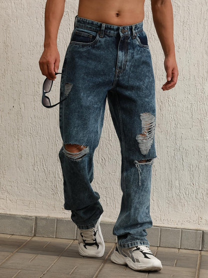 Hubberholme Men Blue Cotton Straight Fit Mid-Rise Solid Jeans