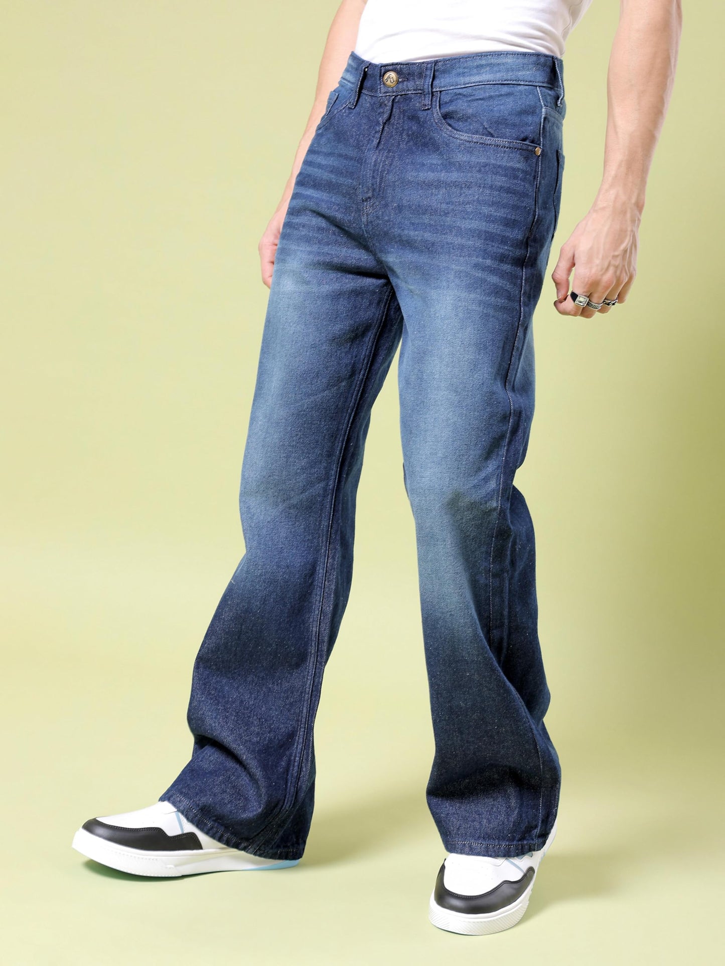 The Indian Garage Co Men Bootcut Loose Fit Solid Mid-Rise Jeans Navy Blue
