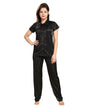 Fabme WomenS Plain Satin Night Suit (Shirt And Pyjama) (Black) (Size - Xx-Large || Bust 42)