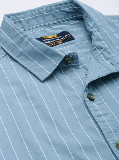 The Indian Garage Co Blue Regular Fit Cutaway Collar Striped Long Sleeves Shirt