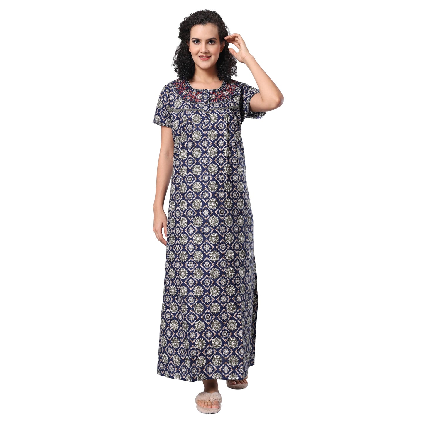 Evolove WomenS 100% Cotton Supersoft With Beautiful Embroidery Long Maxi Night Gown Nighty Dress With Pocket, Most Comfortable