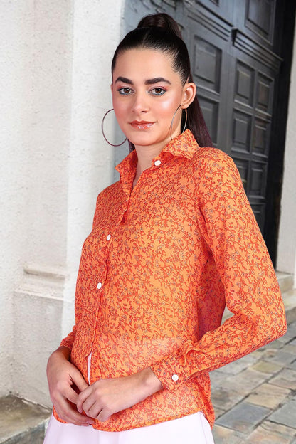 POPWINGS Printed Full-Sleeves Regular-Fit Polyester Printed Shirt for Women Stylish Western Casual Wear