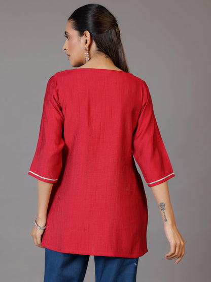 Libas WomenS Silk Blend Embroidered Straight Kurtis (26887_Pink