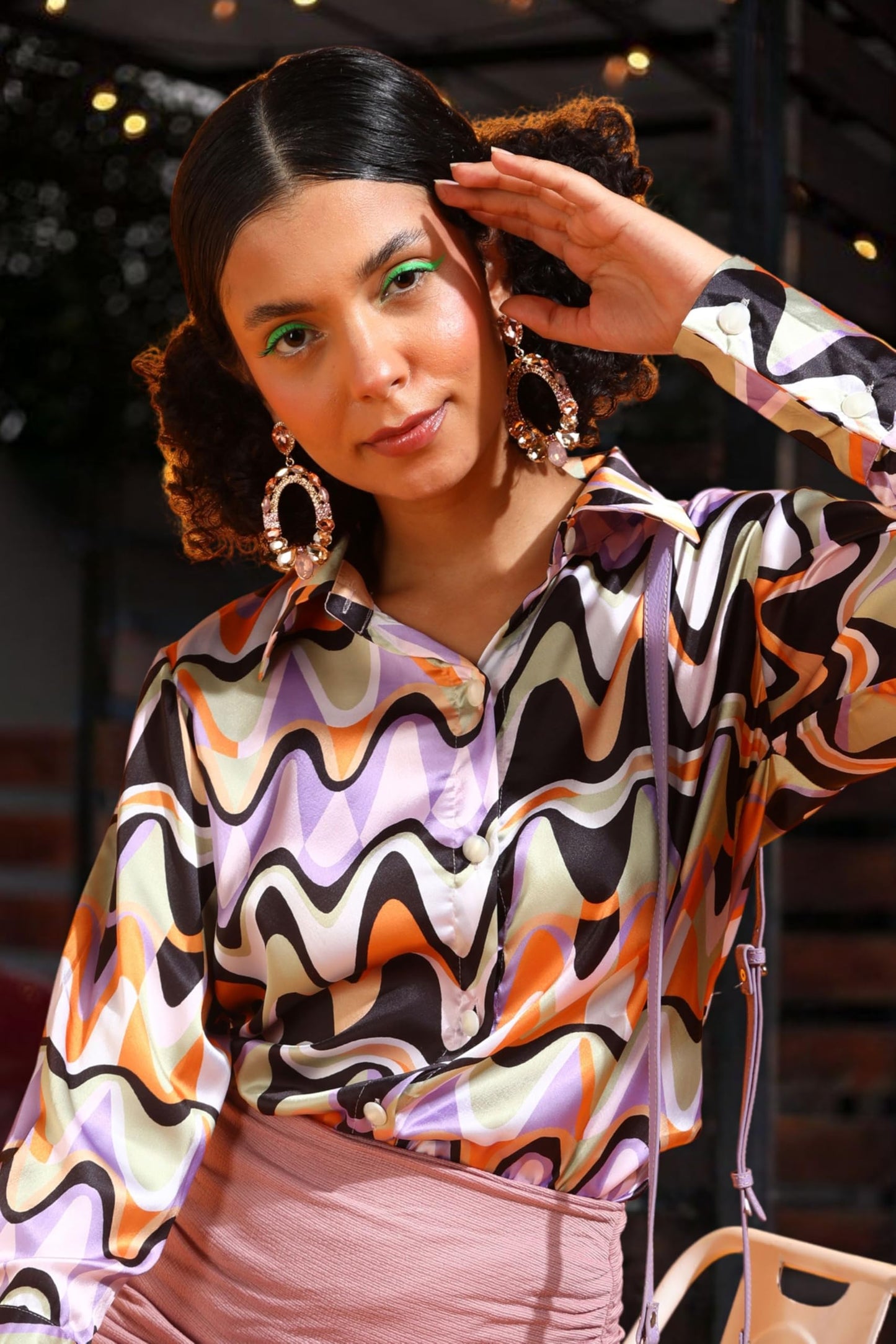 POPWINGS Printed Full-Sleeves Regular-Fit Satin Printed Shirt for Women Stylish Western Casual Wear