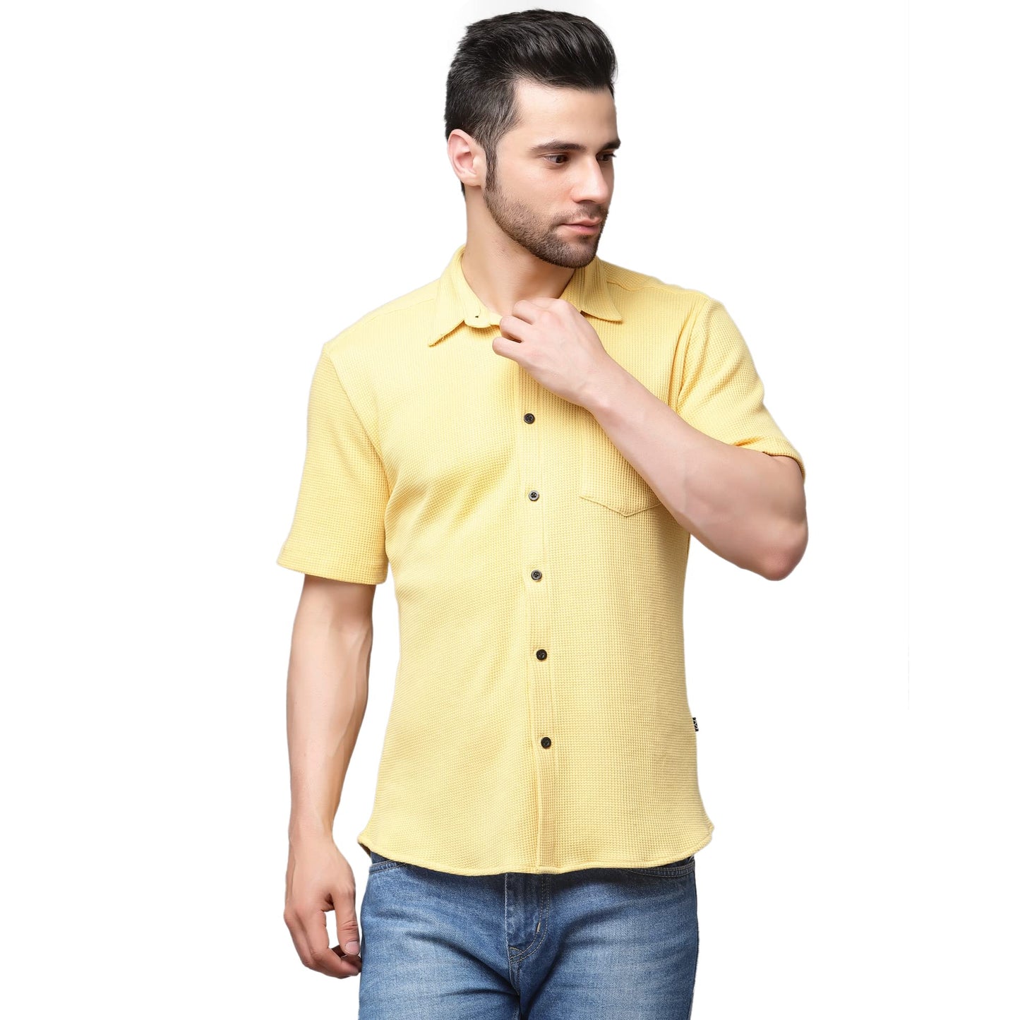 Rigo Waffle Knit Self-Textured Slim Fit Shirt for Mens | Half Sleeve Shirt for Men | Summer Shirts for Men Yellow