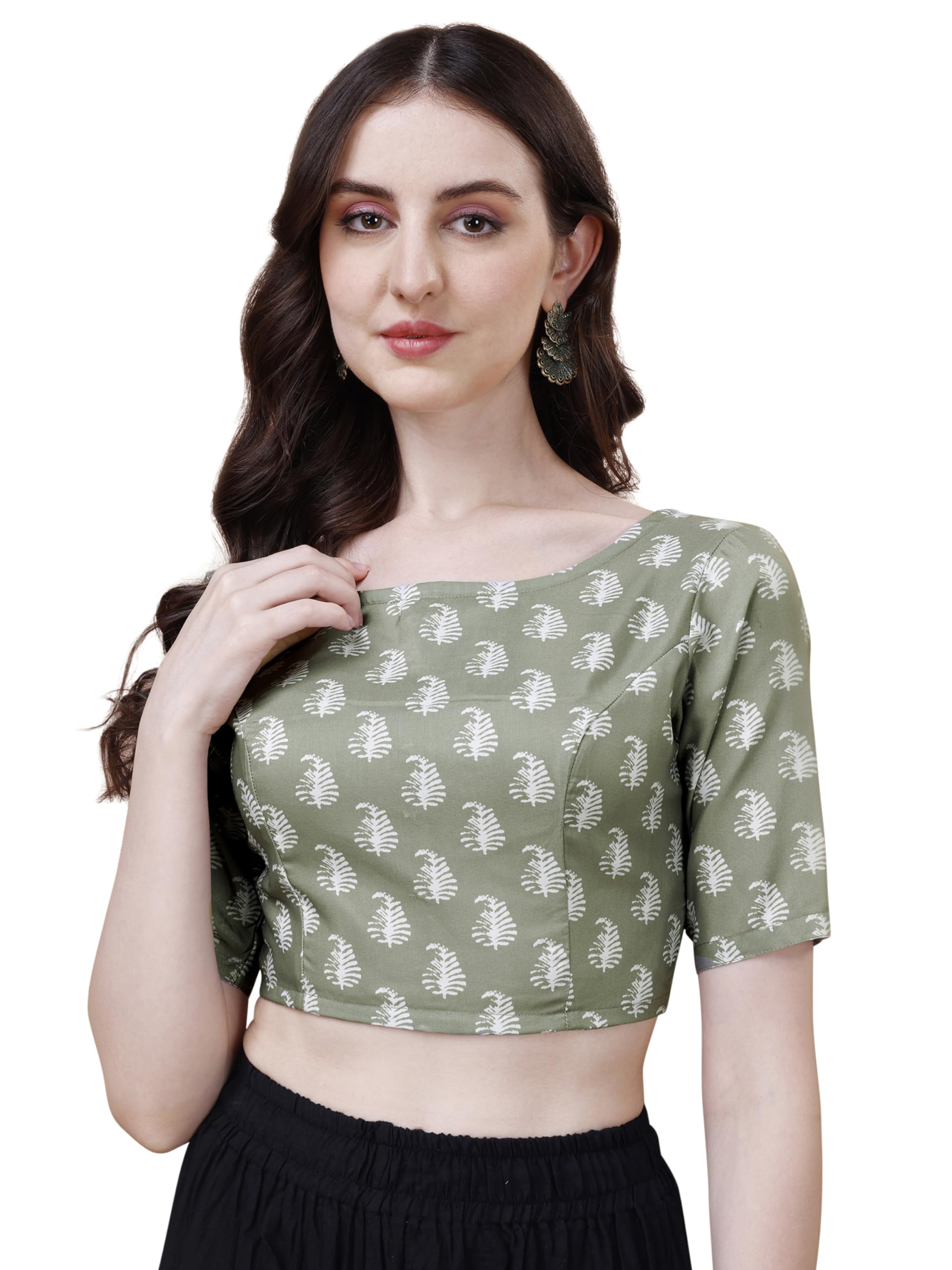 Oomph! WomenS Indian Ethnic Wear Designer Paislay Pattern Boat Neck Half Sleeve Cotton Pista Blouse For Saree Or Lehnga And Blo