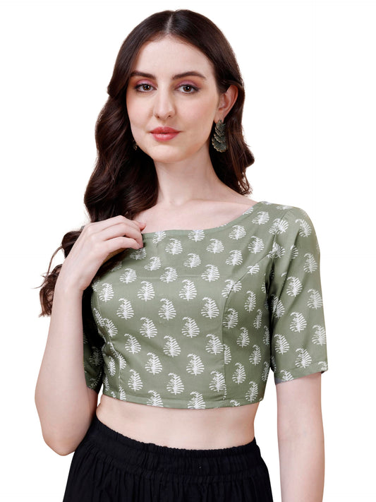 Oomph! WomenS Indian Ethnic Wear Designer Paislay Pattern Boat Neck Half Sleeve Cotton Pista Blouse For Saree Or Lehnga And Blo