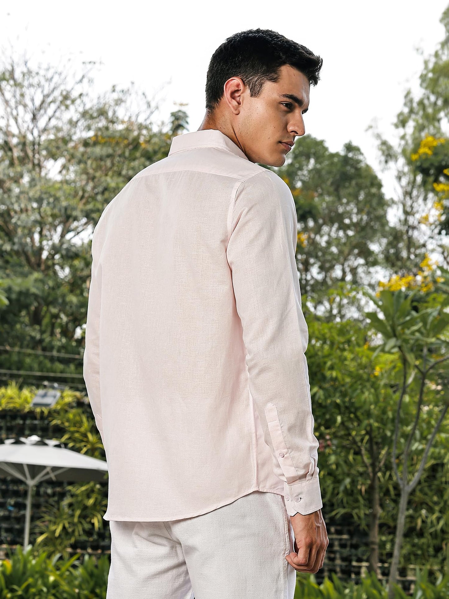 Thomas Scott Mens | Linen Blend | Solid | Button Down Collar | Premium Cotton Linen Blend | Full Sleeve | Casual Shirt for Men