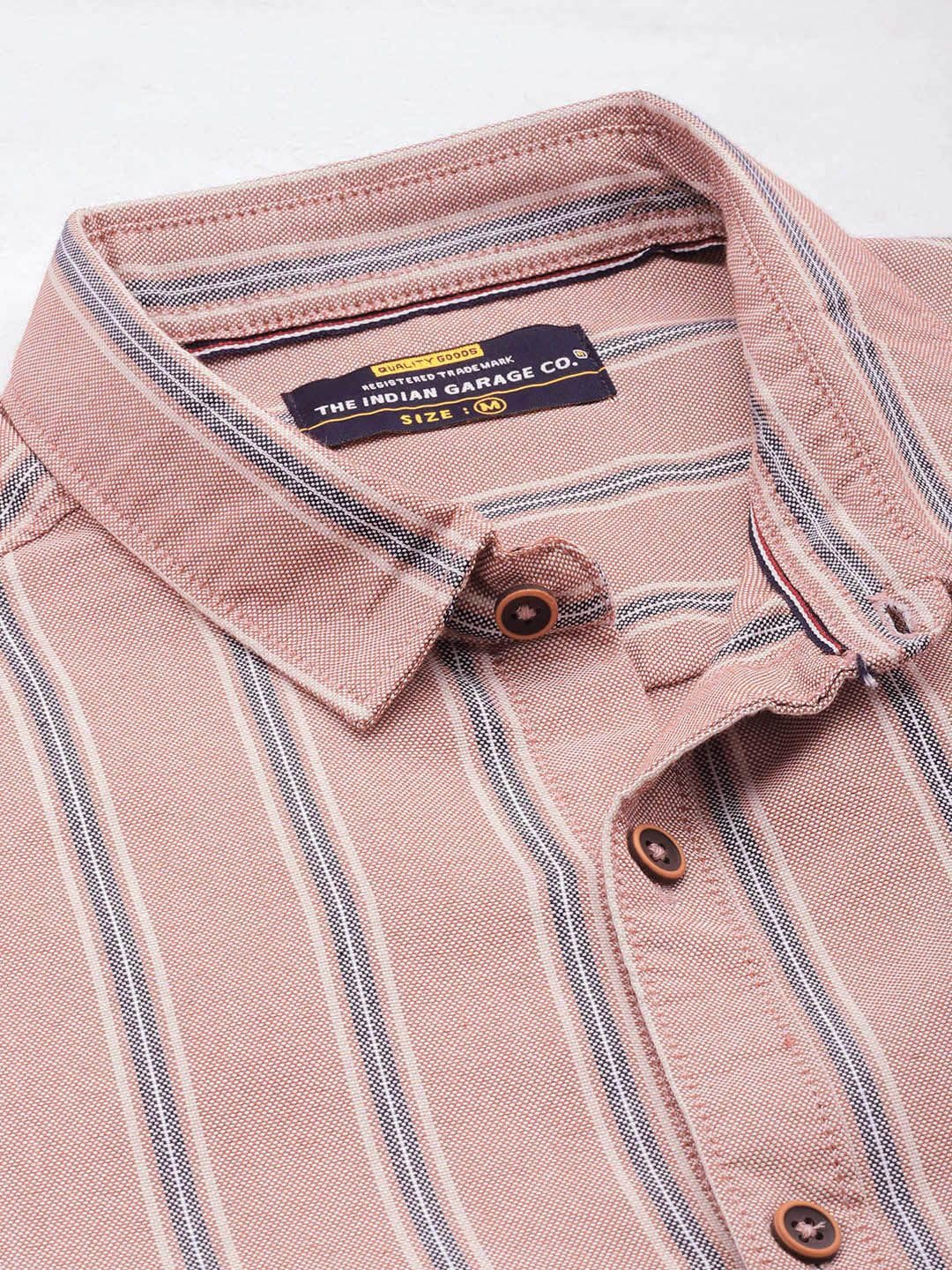 The Indian Garage Co Men Pink Striped Slim Fit Cotton Casual Shirt
