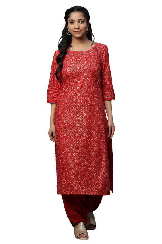Red Foil Printed Ethnic Kurta
